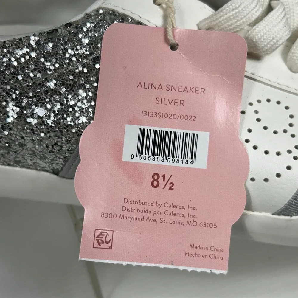 Sam &‎ Libby Size 8.5 Alina Sneakers Silver Glitter White Low Top NEW $49